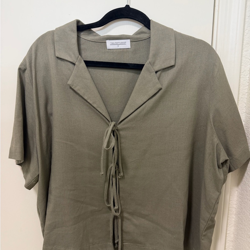 Sage Green Tie-Front Blouse